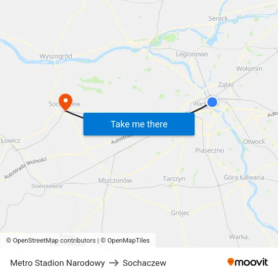 Metro Stadion Narodowy to Sochaczew map