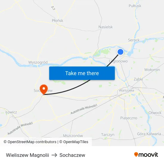 Wieliszew Magnolii to Sochaczew map