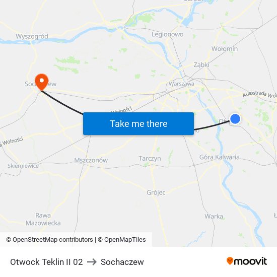 Otwock Teklin II to Sochaczew map