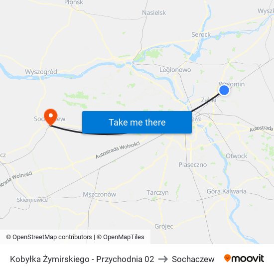 Kobyłka Żymirskiego - Przychodnia 02 to Sochaczew map