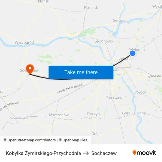 Kobyłka Żymirskiego - Przychodnia to Sochaczew map