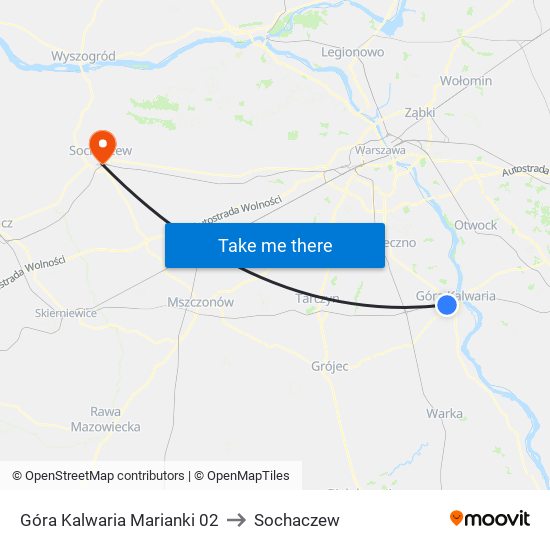 Góra Kalwaria Marianki to Sochaczew map