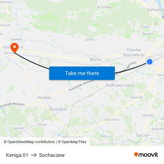 Keniga 01 to Sochaczew map