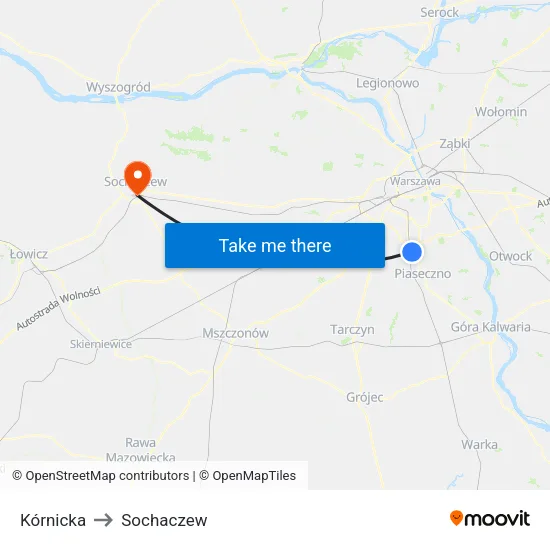 Kórnicka to Sochaczew map