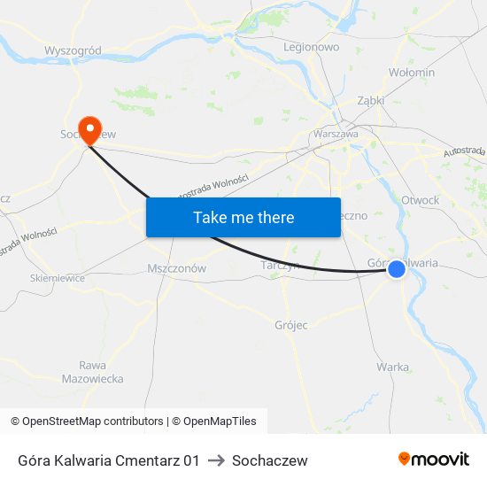 Góra Kalwaria Cmentarz to Sochaczew map