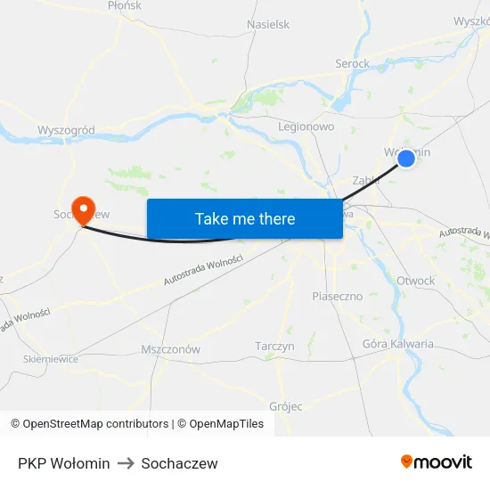 PKP Wołomin to Sochaczew map