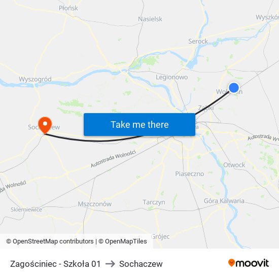 Zagościniec - Szkoła 01 to Sochaczew map