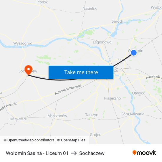 Wołomin Sasina - Liceum 01 to Sochaczew map