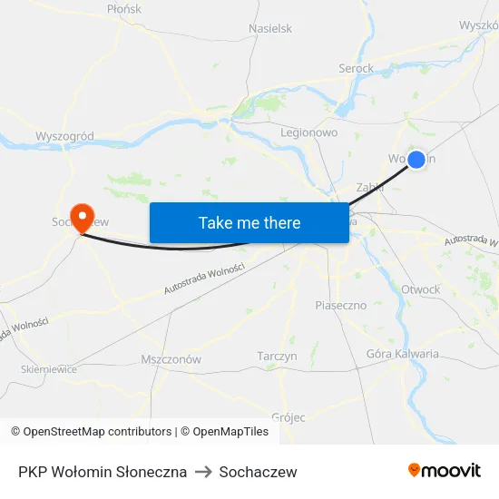 PKP Wołomin Słoneczna to Sochaczew map