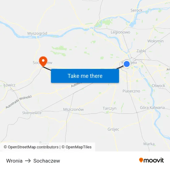 Wronia to Sochaczew map