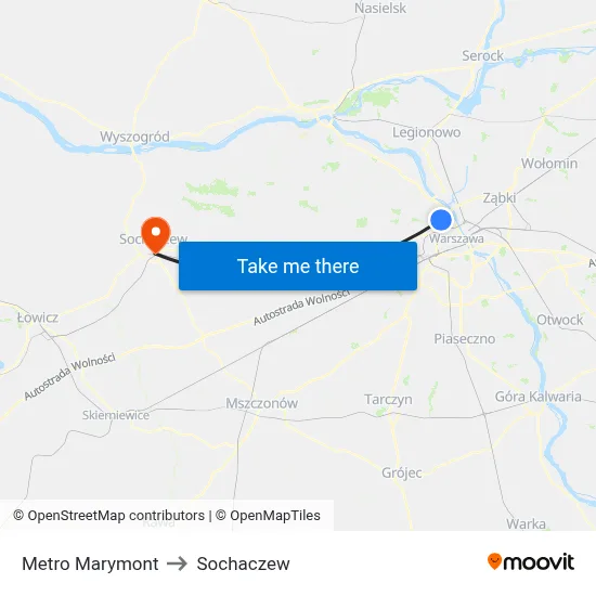 Metro Marymont to Sochaczew map