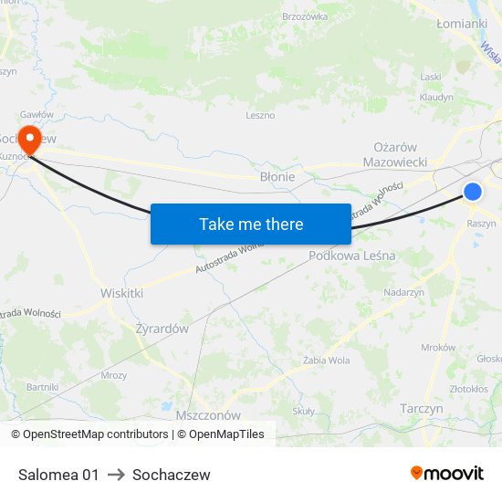 Salomea to Sochaczew map