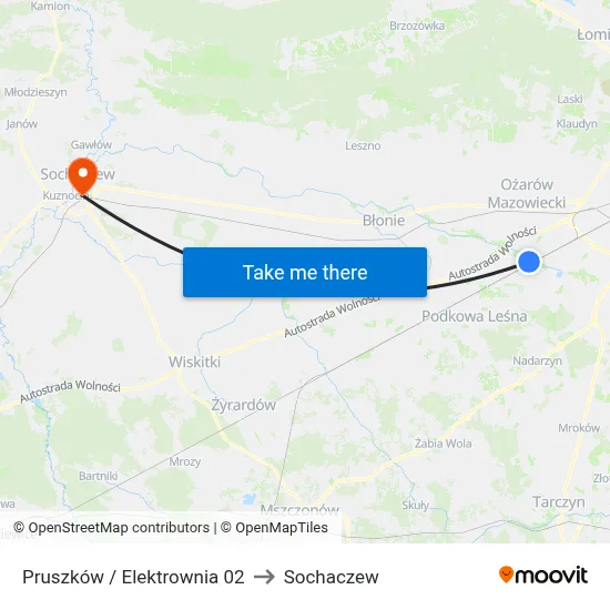 Pruszków / Elektrownia 02 to Sochaczew map