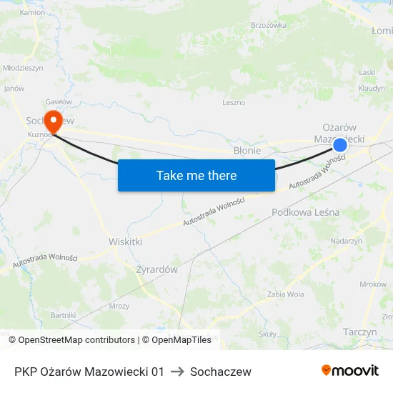 PKP Ożarów Mazowiecki 01 to Sochaczew map