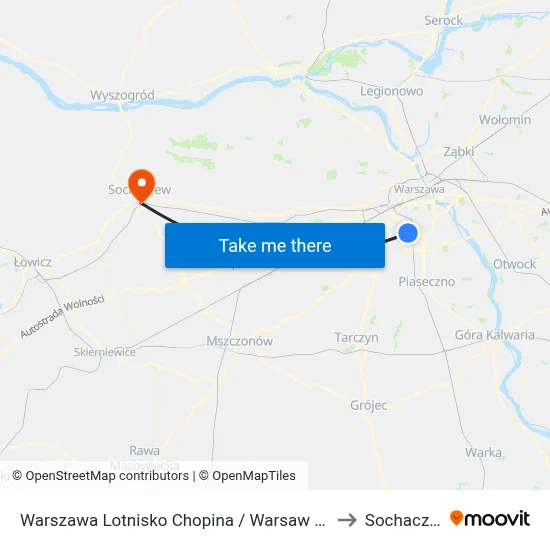 Warszawa Lotnisko Chopina / Warsaw Airport to Sochaczew map