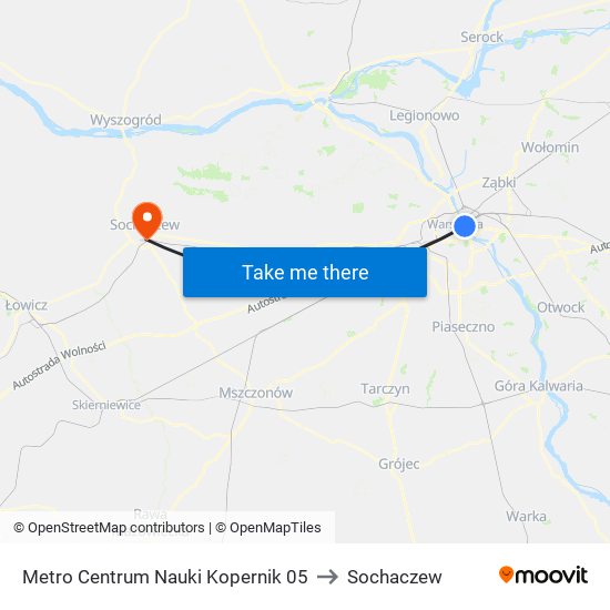 Metro Centrum Nauki Kopernik 05 to Sochaczew map