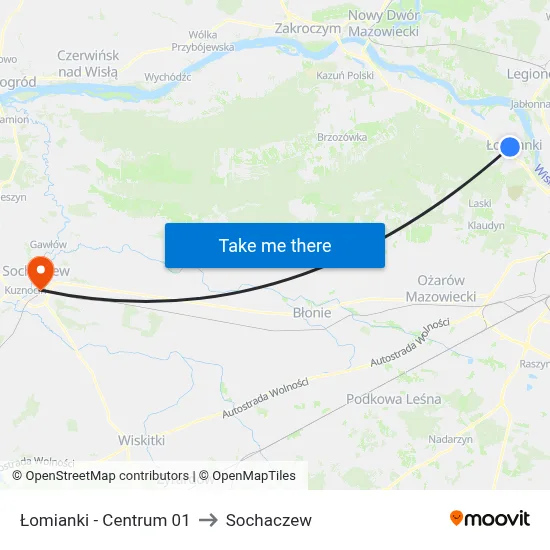 Łomianki - Centrum 01 to Sochaczew map