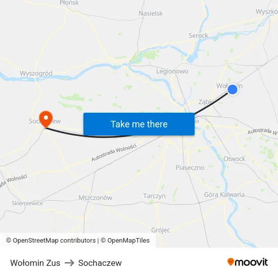 Wołomin Zus to Sochaczew map