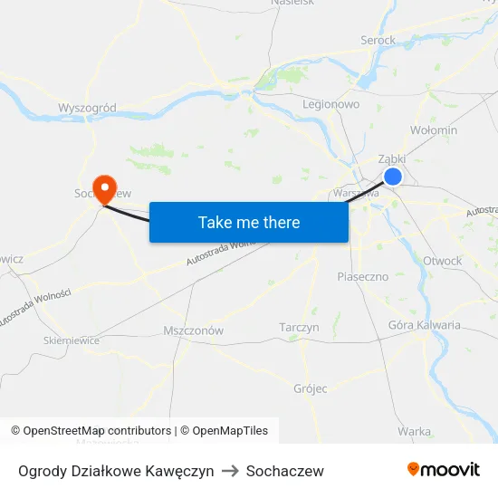 Ogrody Działkowe Kawęczyn to Sochaczew map