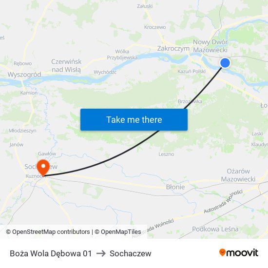 Boża Wola Dębowa 01 to Sochaczew map