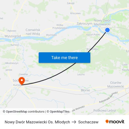 Nowy Dwór Mazowiecki Os. Młodych to Sochaczew map