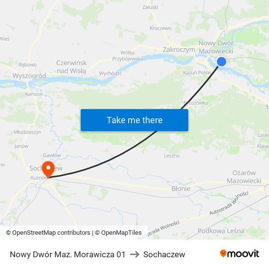 Nowy Dwór Mazowiecki Morawicza to Sochaczew map