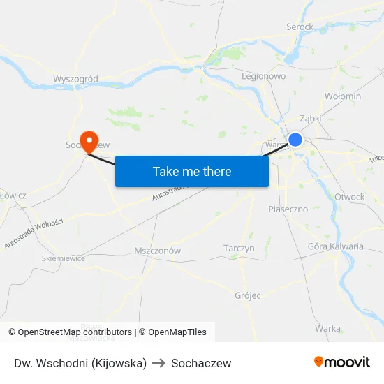Dw. Wschodni (Kijowska) to Sochaczew map