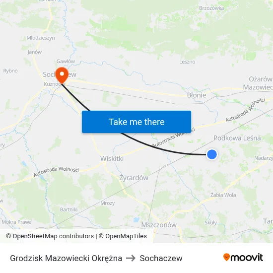 Grodzisk Mazowiecki Okrężna to Sochaczew map