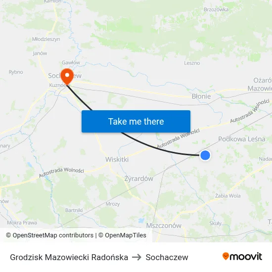 Grodzisk Mazowiecki Radońska to Sochaczew map