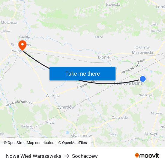 Nowa Wieś Warszawska to Sochaczew map