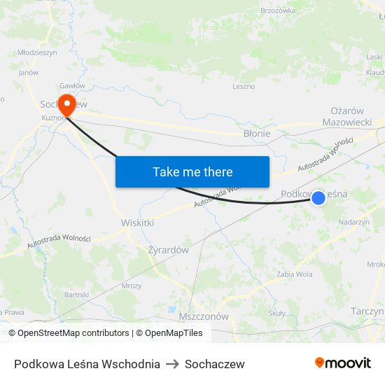 Podkowa Leśna Wschodnia to Sochaczew map