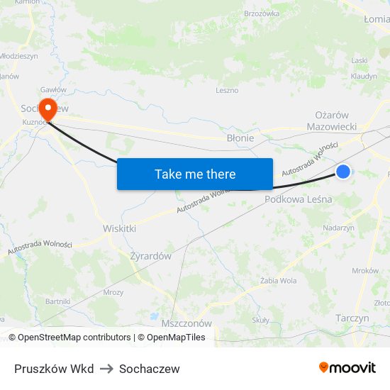 Pruszków Wkd to Sochaczew map