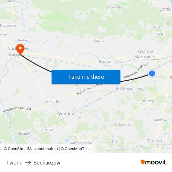 Tworki to Sochaczew map