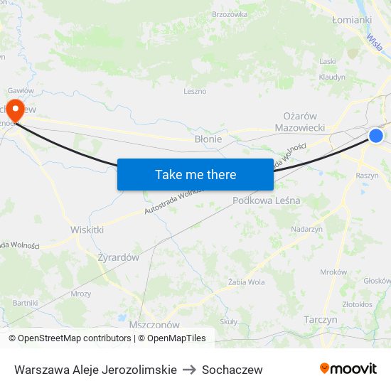 Warszawa Aleje Jerozolimskie to Sochaczew map