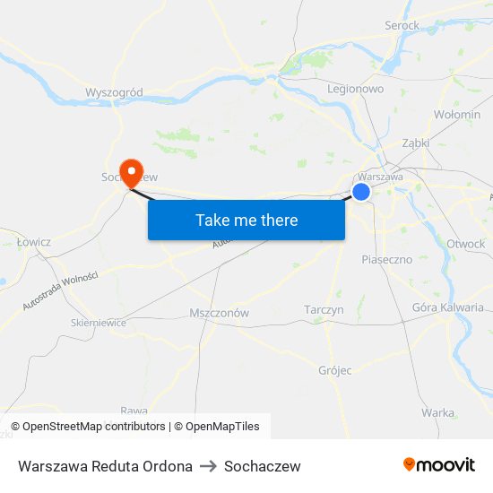 Warszawa Reduta Ordona to Sochaczew map