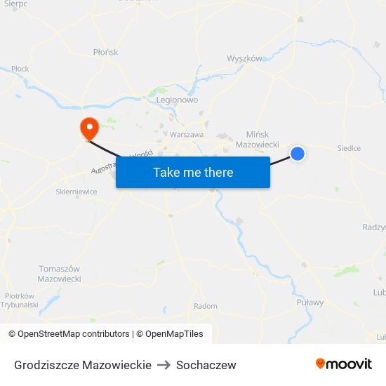 Grodziszcze Mazowieckie to Sochaczew map