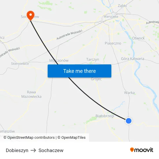 Dobieszyn to Sochaczew map