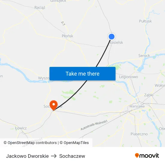 Jackowo Dworskie to Sochaczew map