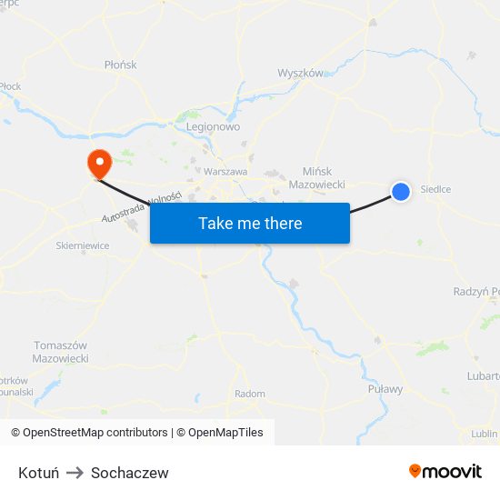 Kotuń to Sochaczew map