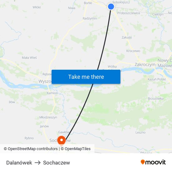 Dalanówek to Sochaczew map