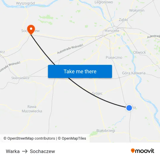 Warka to Sochaczew map