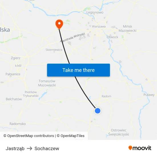 Jastrząb to Sochaczew map