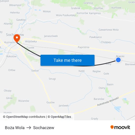 Boża Wola to Sochaczew map