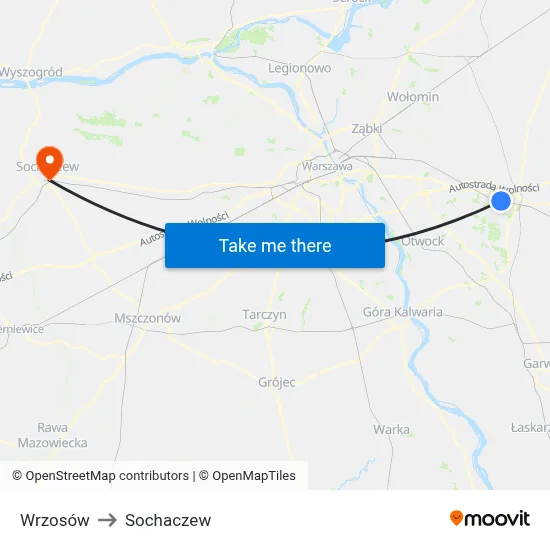 Wrzosów to Sochaczew map