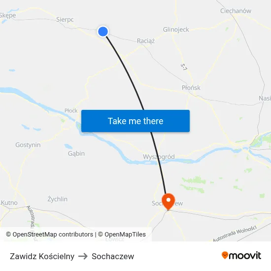 Zawidz Kościelny to Sochaczew map