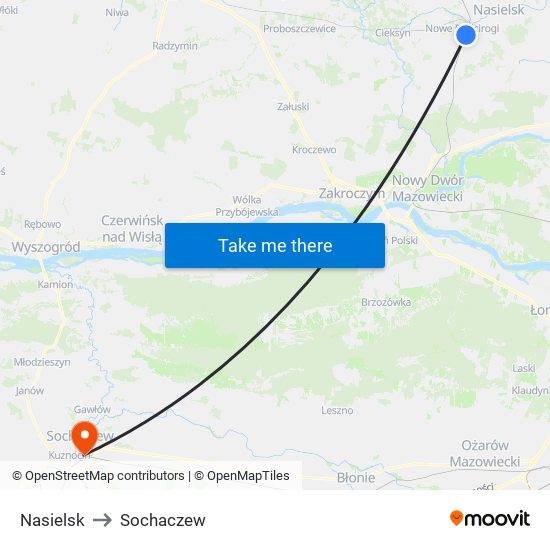 Nasielsk to Sochaczew map