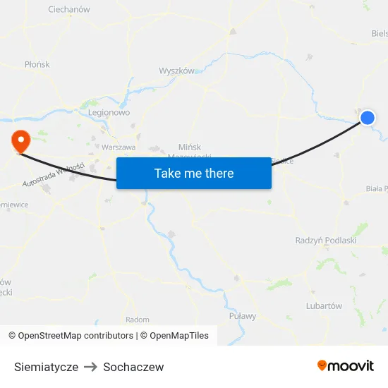 Siemiatycze to Sochaczew map