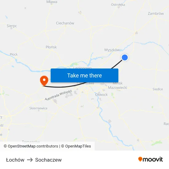 Łochów to Sochaczew map