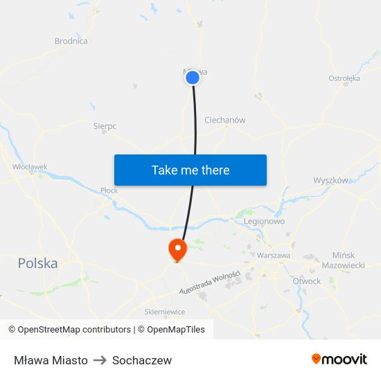 Mława Miasto to Sochaczew map