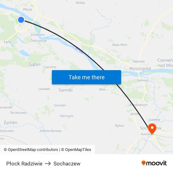 Płock Radziwie to Sochaczew map